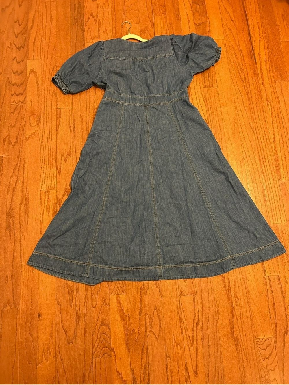Boden Chambray Puff Sleeve Midi Dress Blue Size L - Picture 8 of 8